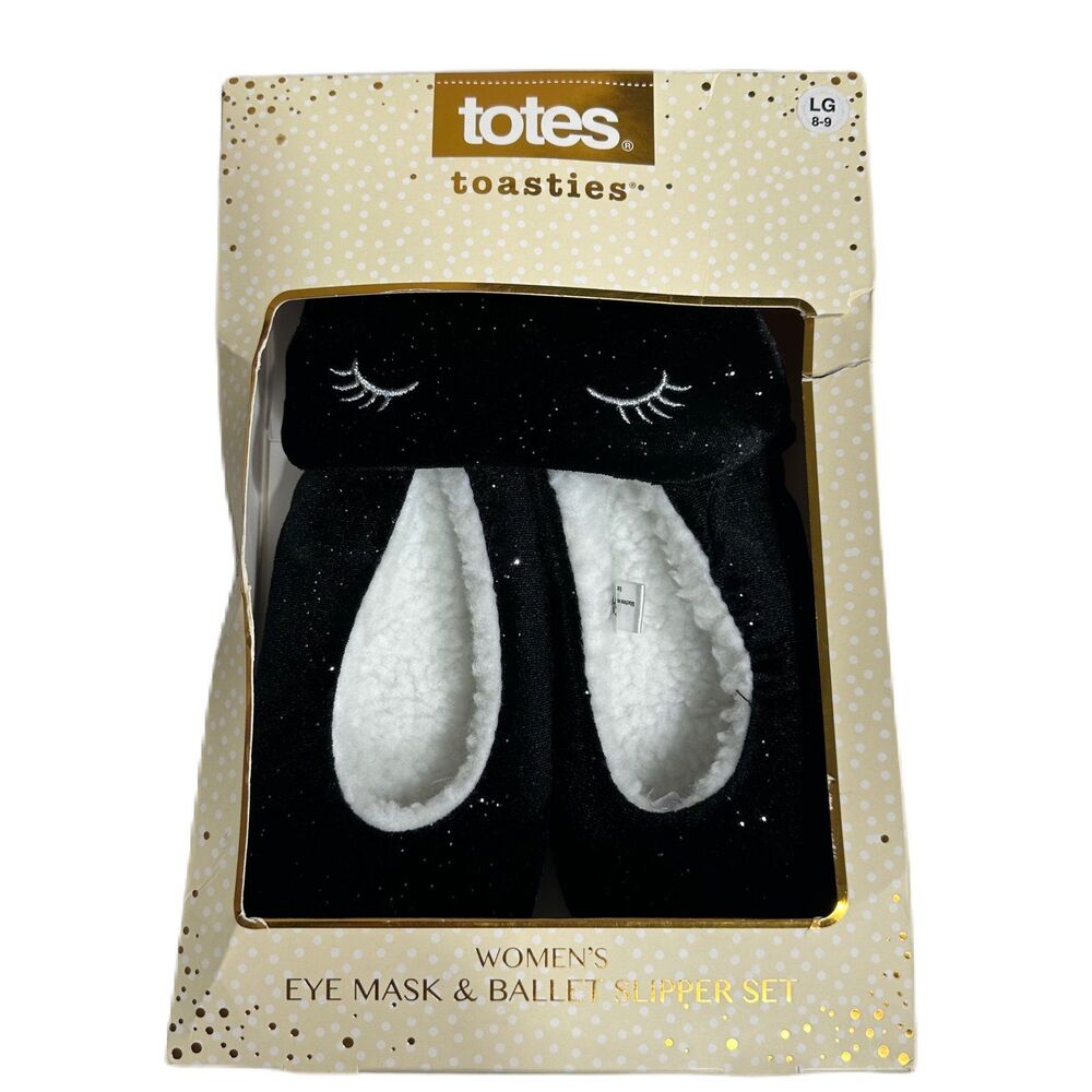 TTOTES TOASTIES Black Eye Mask & Ballet Slippers Set Womens Size Large 8-9 NEW